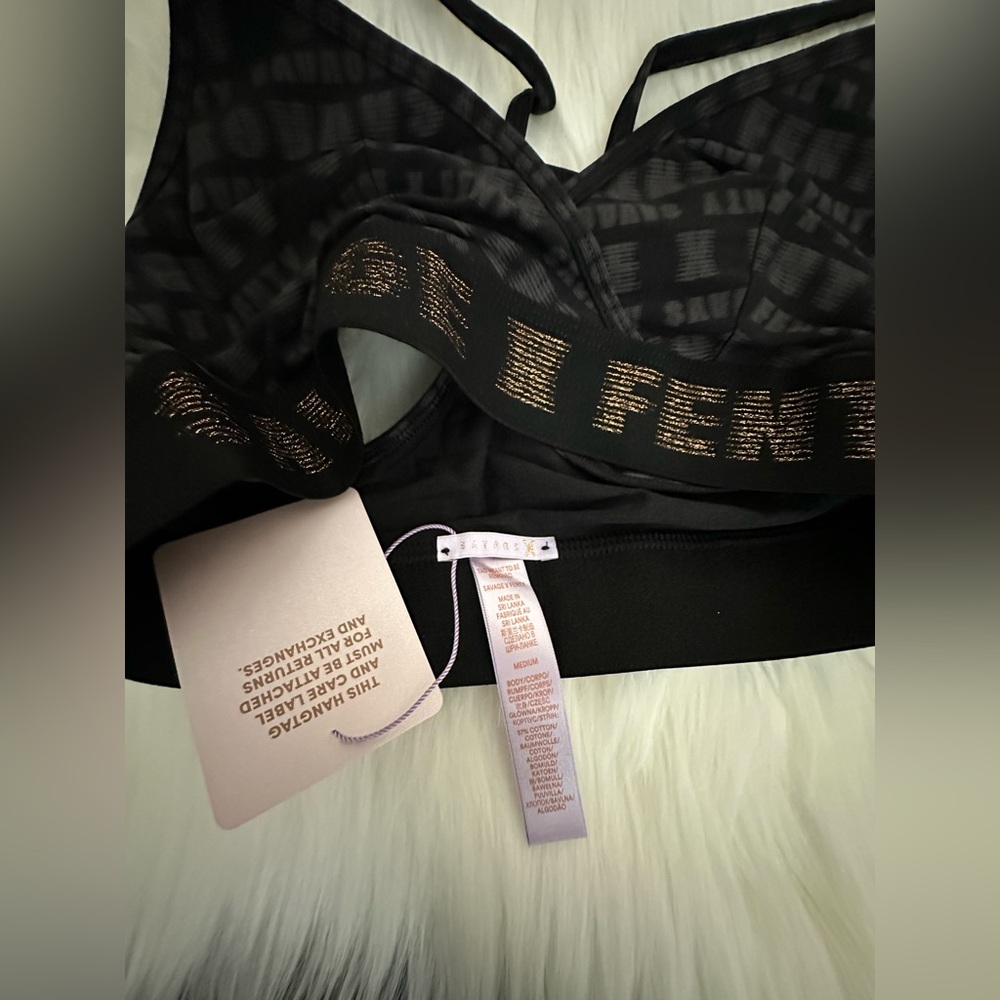 🆕SAVAGE X FENTY Black/White/Gold Bralette - Size: M - Picture 6 of 7